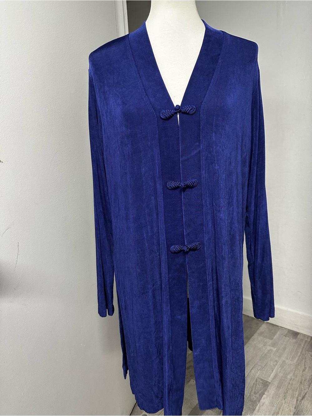 Chico's Deep Blue Long Trench Cardigan